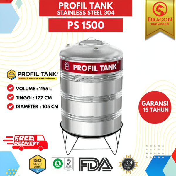 Profil Tank Stainless PS 1500 + Kaki - Toren Air Profil 1500 Liter