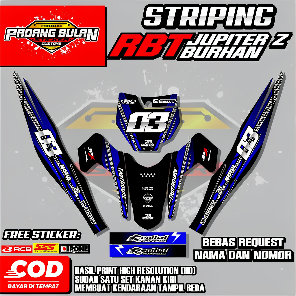 STRIPING STICKER RBT JUPITER Z BURHAN 04 - BEBAS REQUEST NAMA, NOMOR DAN SUDAH DI CUTTING MESIN