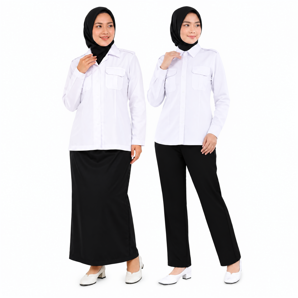 Seragam Pns Hitam Putih Wanita Setelan Kemeja Pdh ROK & CELANA Hitam