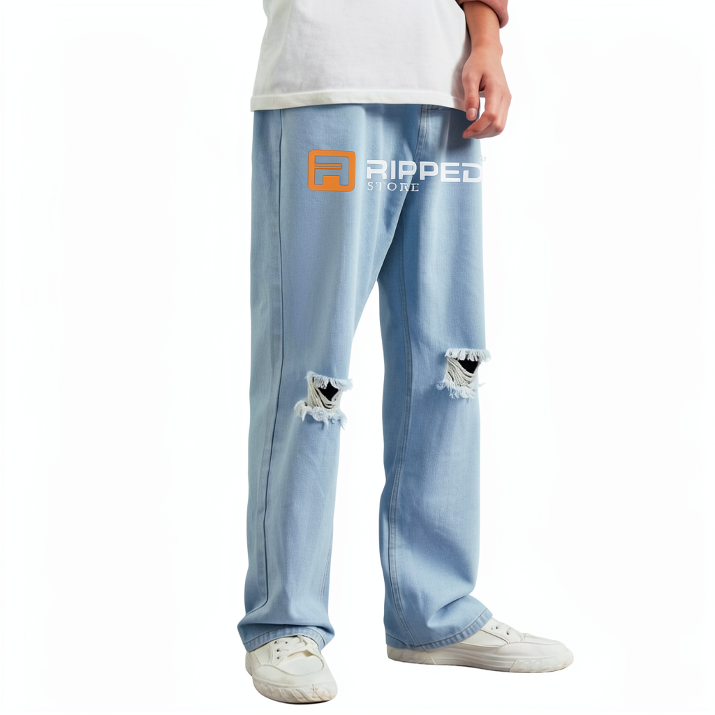 Celana Sobek Pria Ripped Jeans Loose Denim Longgar Standar Reguler Basic Premium Size 27-38