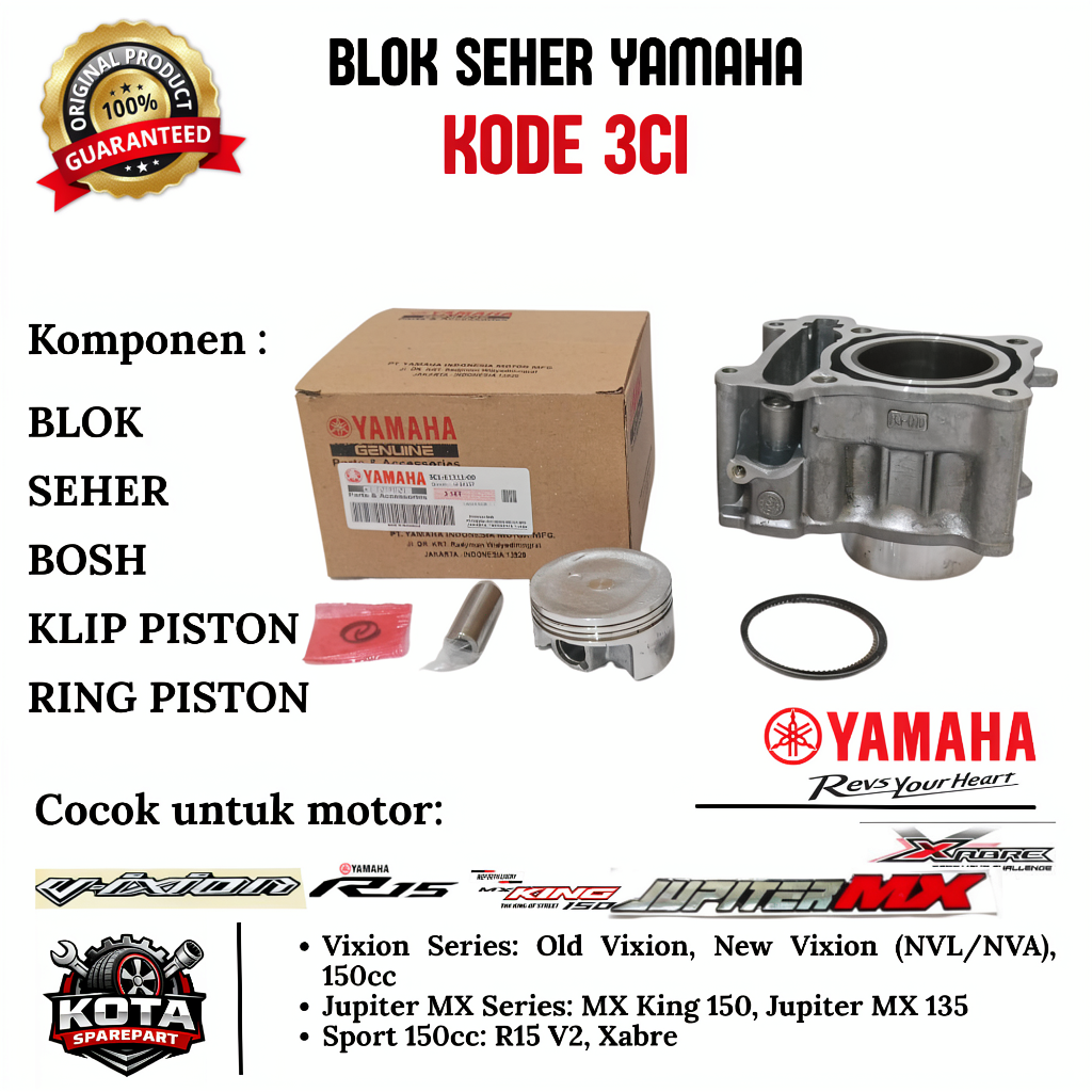 BLOK SEHER ORIGINAL YAMAHA KODE 3C1 UNTUK MOTOR VIXION OLD, VIXION NEW (NVL/NVA) 150CC, MX KING 150 