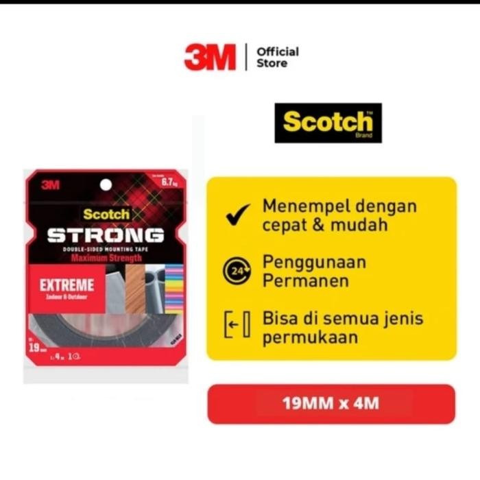 

Stok Baru 3M Double Tape - Scotch Strong Extreme Indoor Outdoor 414-M19 - 6,7kg