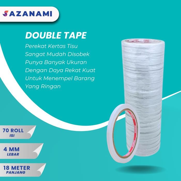 

Stok Baru DOUBLE TAPE 4MM x 18 METER DOUBLETAPE KERTAS PUTIH SAZANAMI ISI 70ROLL
