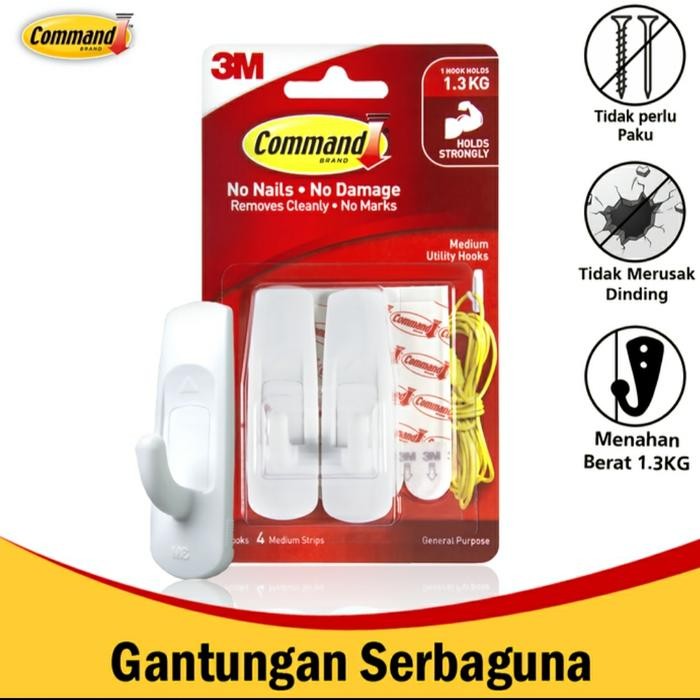 

Stok Baru 3M Command Gantungan Serbaguna Maks 1.3 KG 2 pcs Medium Hook 3M-17001