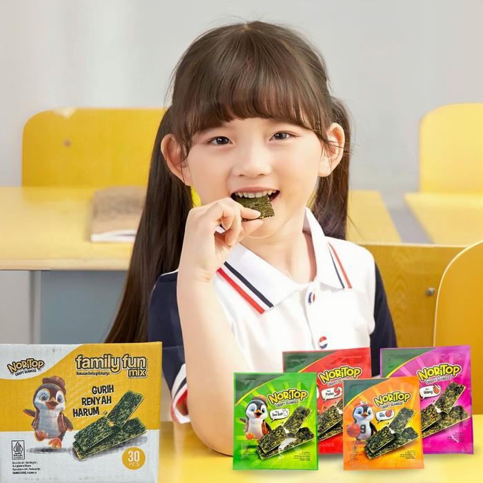 

(Halal)Noritop Crispy Seaweed Rumput Laut Halal Nori Crispy Ada 4 Varian Rasa Mix Isi 30 Pcs Kemasan