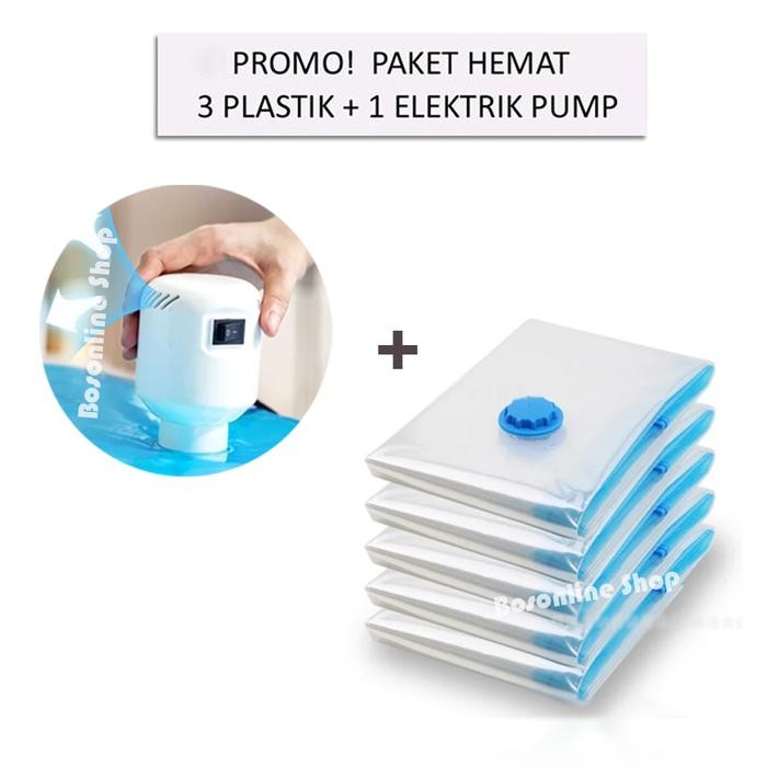 Set 3 PCS Plastik Vacum Pakaian Vacuum Baju Travel Bag Laundry + Pompa - 30x40cm