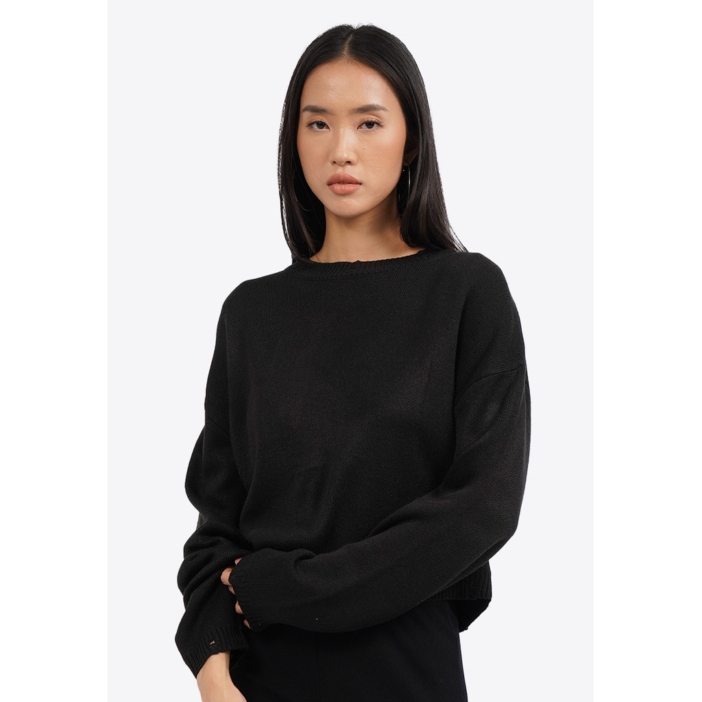 COLORBOX Long Sleeve Distressed Crop Sweater Black