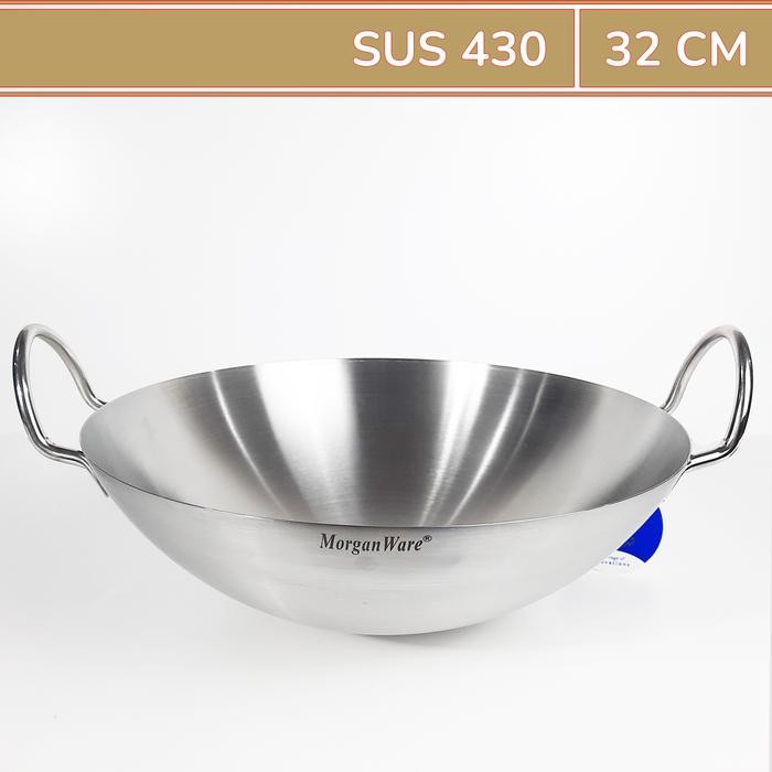 PREMIUM Wajan Wok Stainless BIMA 32cm Kuali / Penggorengan Stainless Steel SUS 430 - MorganWare