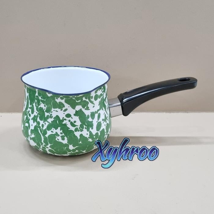 PREMIUM Panci Enamel Milk Pan Ejiri 1 Tangan Hijau Tua Blirik Loreng