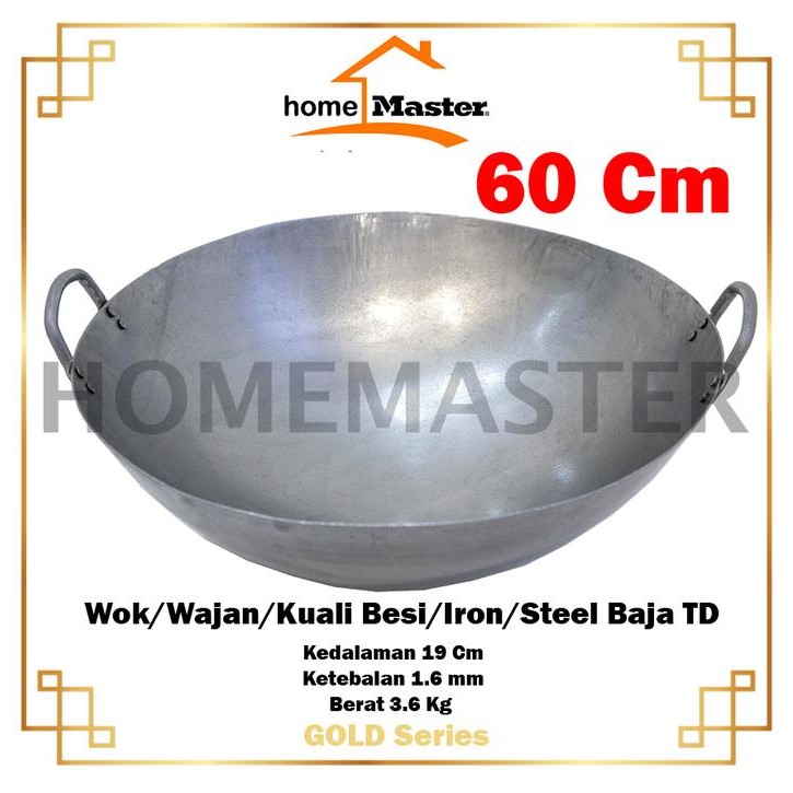 PREMIUM Wok/Kuali/Wajan Besi Baja/Iron Gagang 2 60 Cm TD260