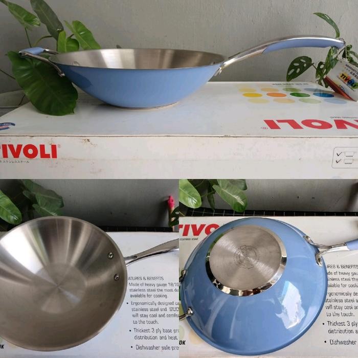 PREMIUM Wajan wok Stainless Steel 30cm Tivoli Colours Sus 18/10 Cookware Kitchenware