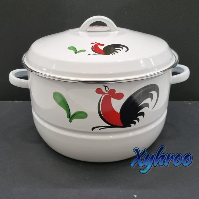 PREMIUM Panci Jumbo Besar Enamel 30cm Putih Motif Ayam Jago
