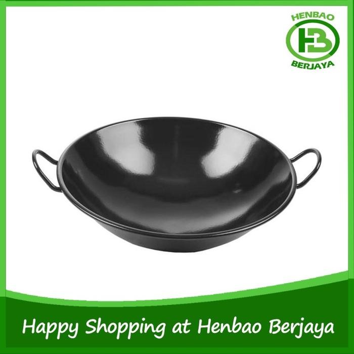 PREMIUM Wajan Kuali Wok Hitam Enamel 31cm Anti Lengket