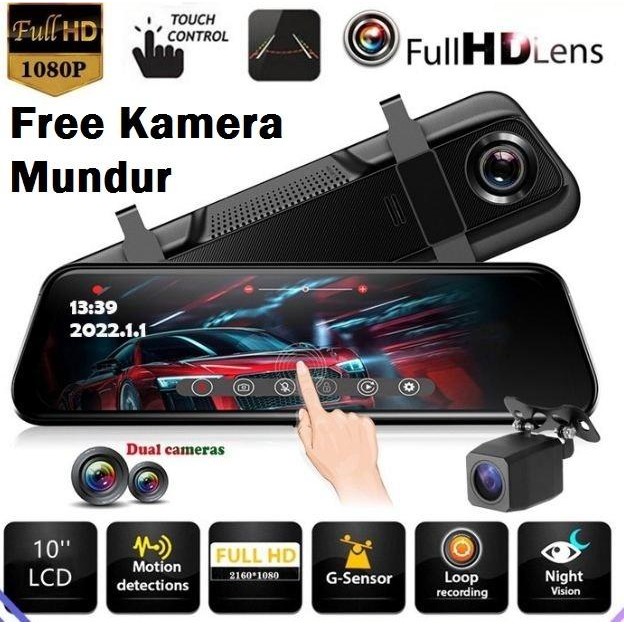 PREMIUM DASHCAM kamera spion mobil DVR FULL TOUCH SCREEN HD depan belakang