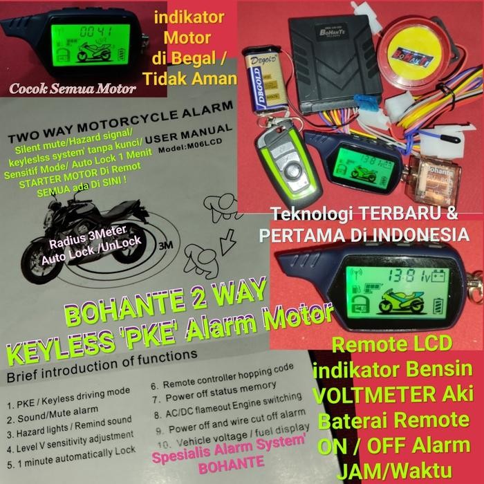 PREMIUM ALARM MOTOR BOHANTE 2 WAY KOMPLIT SYSTEM PKE LCD ORIGINAL ALARM SYSTEM BoHanTe B-008 remote