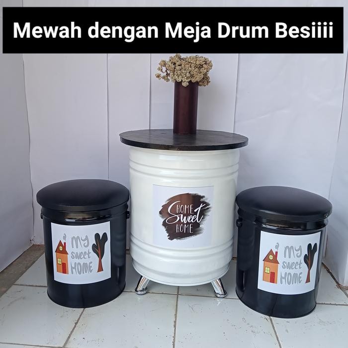 PREMIUM Mewah Kursi Tong Meja Drum Besi Kursi Teras Kursi Cafe 2 Kursi 1 Meja