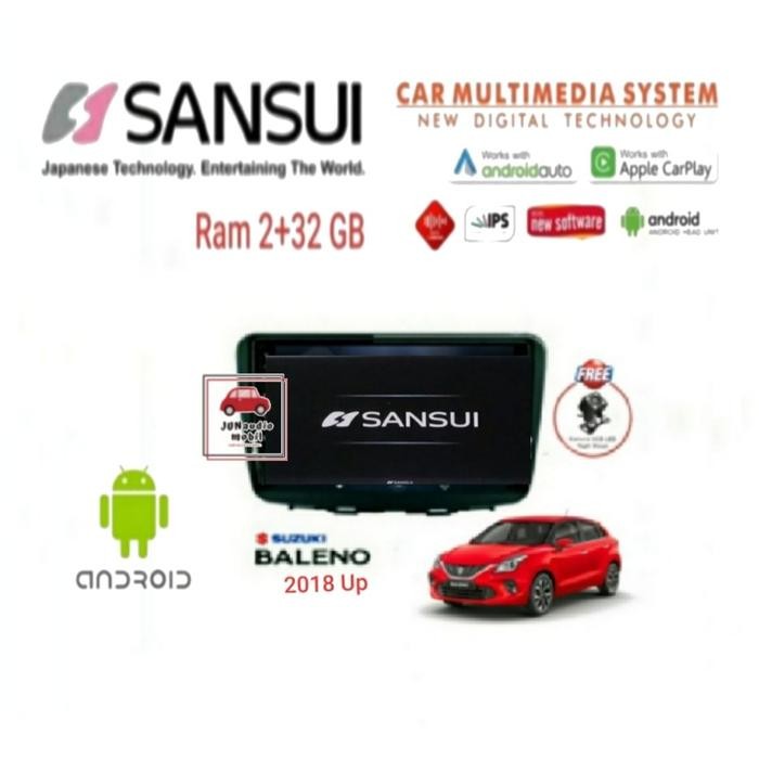 PREMIUM Head Unit Android Sansui 9 Inch OEM Baleno Hatchback 2018 Up + Kamera