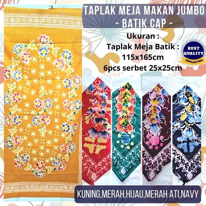 PREMIUM Taplak Meja Makan Jumbo 6 Kursi plus serbet 6pcs Batik Cap