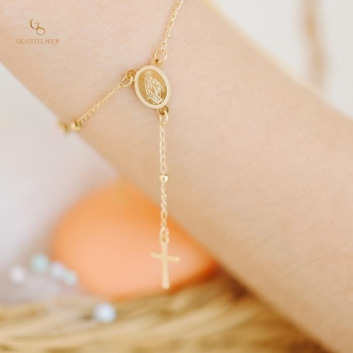 Grateful - Gelang Rosario Silver & Gold / Cross Bracelet Rosary (Stain