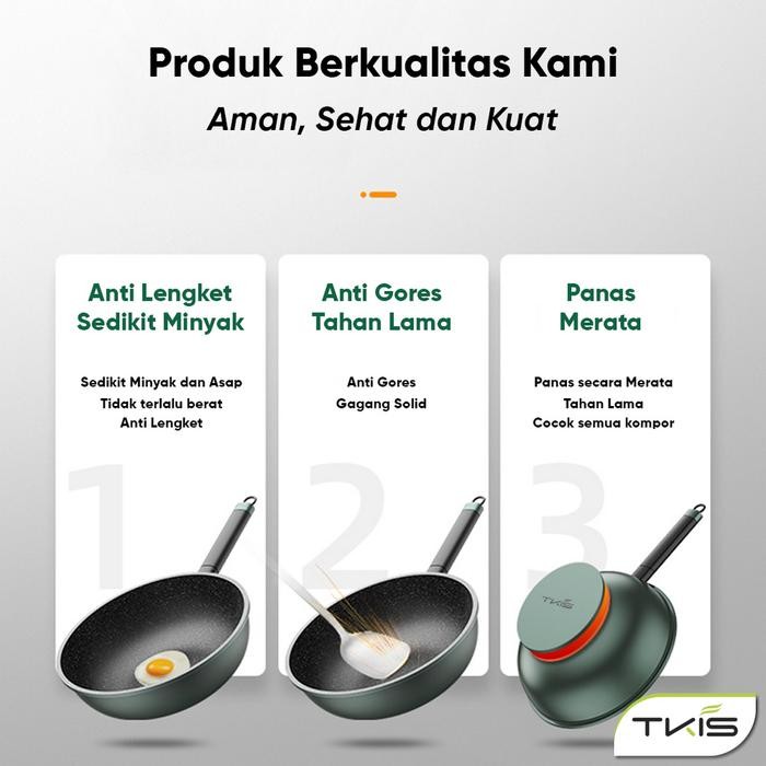 TKIS Wajan Batu Medis Wajan Anti Lengket Tahan Gores 32Cm Wajan Hijau