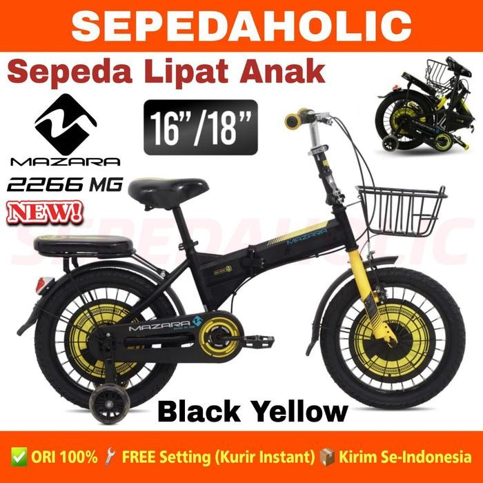 Sepeda Lipat Anak MAZARA 2266 MG Ukuran 16 & 18 Inch Keranjang Boncengan Usia 4-6 Tahun