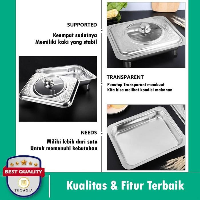 TEXANIA TEMPAT MAKANAN WADAH PRASMANAN STAINLESS STEEL - Fast Food Dish Segi Tutup Kombinasi