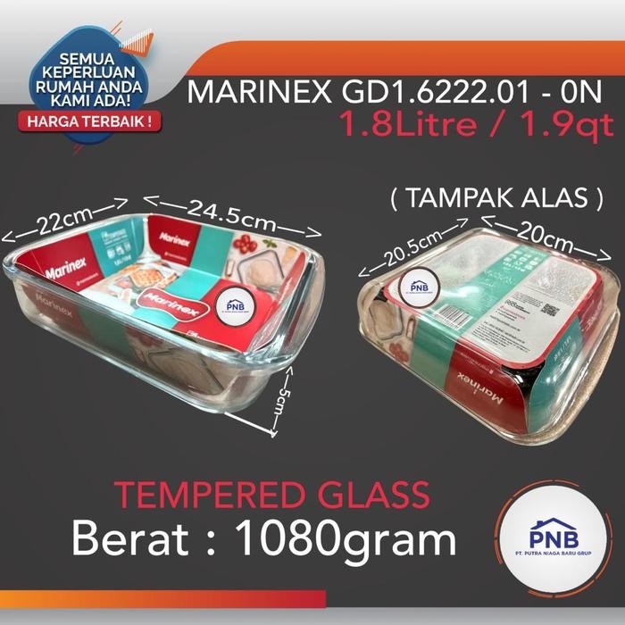LOYANG PIRING KACA MARINEX 22CM SEGI EMPAT 1.8L PYREX PIREX MICROWAVE