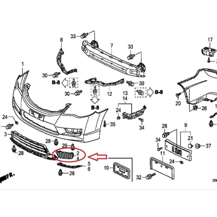 Garnish Cover Non Foglamp Bumper Depan Honda Civic Fd 2009-2012 Ori