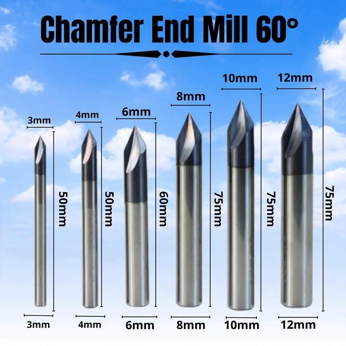 Chamfer End Mill 60 Derajat 3 Flute straight V Endmill V bit Router bit CNC