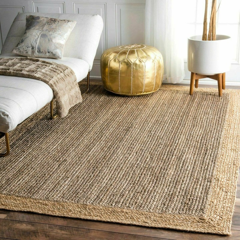 Rug 100% Jute Rectangle Natural Braided Floor Mat Handmade Reversible