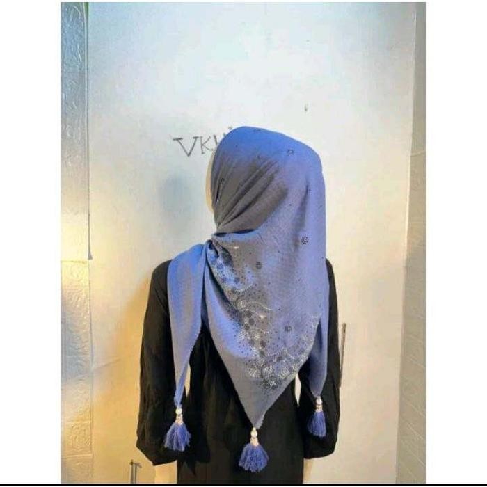 Harga Promo Hijab Segi Empat Payet Tasel Jambul Motif Butik Mewah// Kerudung Segi Empat Payet Tasel