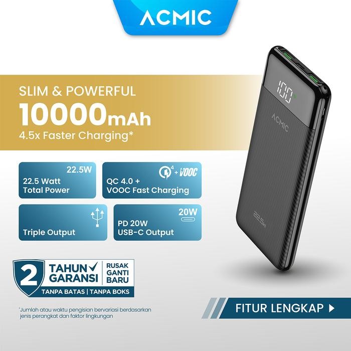 MMARYSHOP ACMIC F10PRO 10000MAH POWERBANK SLIM 22.5W FAST CHARGING TYPE C