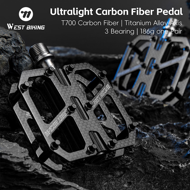 WEST BIKING T700 Carbon Bicycle Pedal Hollow Lightweight Titanium Axle 3 Bearings Flat Pedal