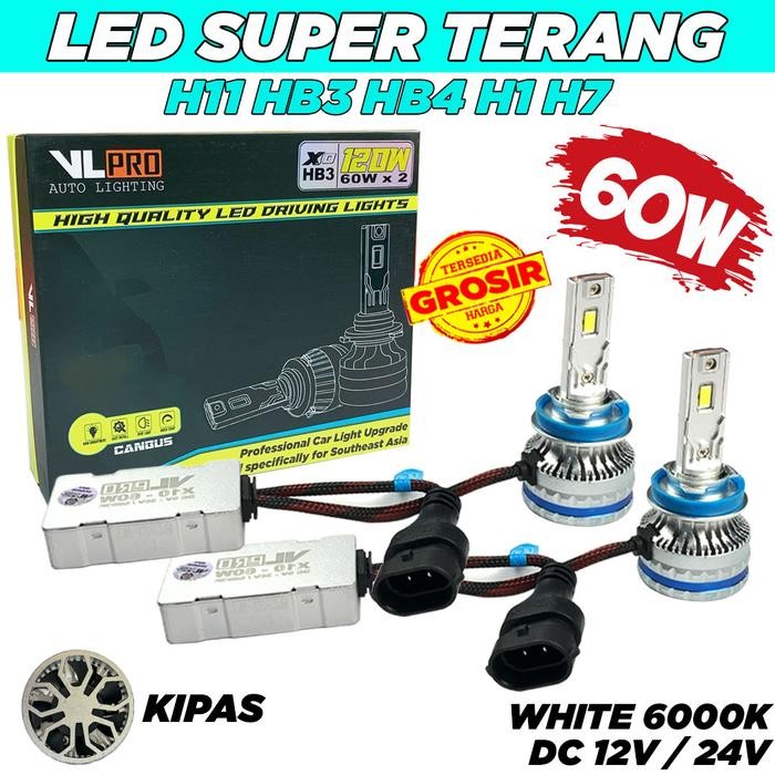 Led h11 hb3 hb4 vlpro x10 60w putih headlamp foglamp super terang