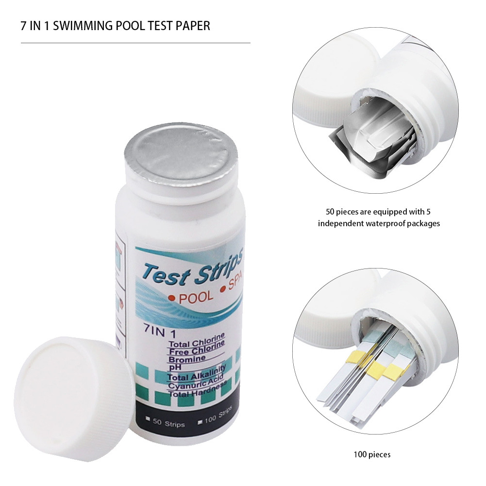 

50/100pcs Water Test PH Strips Multipurpose 7-in-1 Chlorine PH Alkalinity Hardness Test Strips