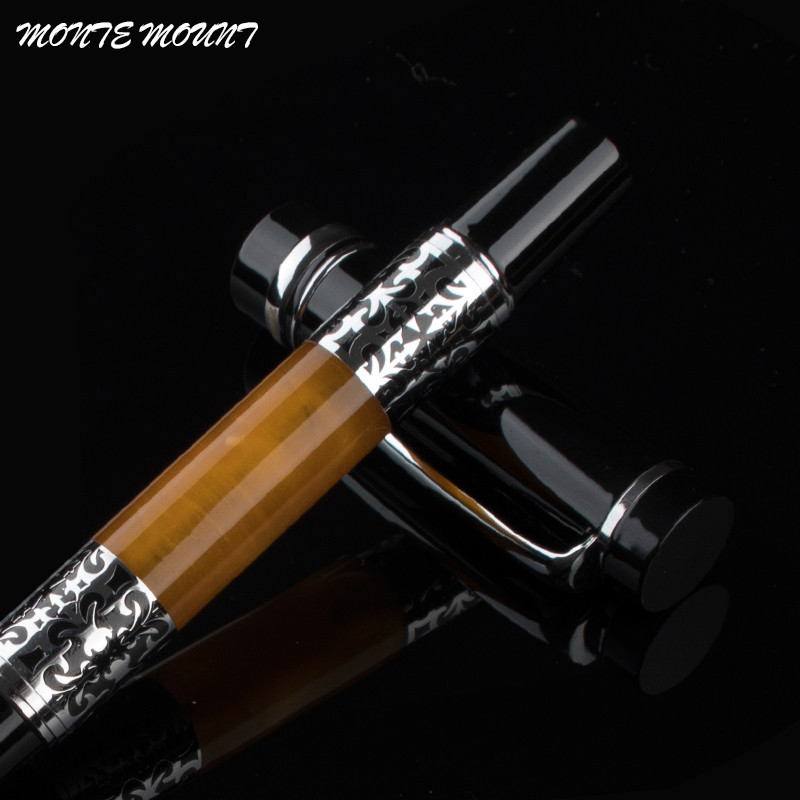 

Luxury Writing Pens Black-Orange BOOKWORM 675 Silver Flower Amber Celluloid Fountain Pen Office and