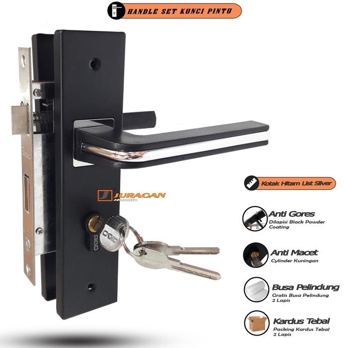 Kunci Pintu Kamar Set Handle Besar Hitam Minimalis - Pegangan Pintu Kamar - Fullset Kunci Rumah