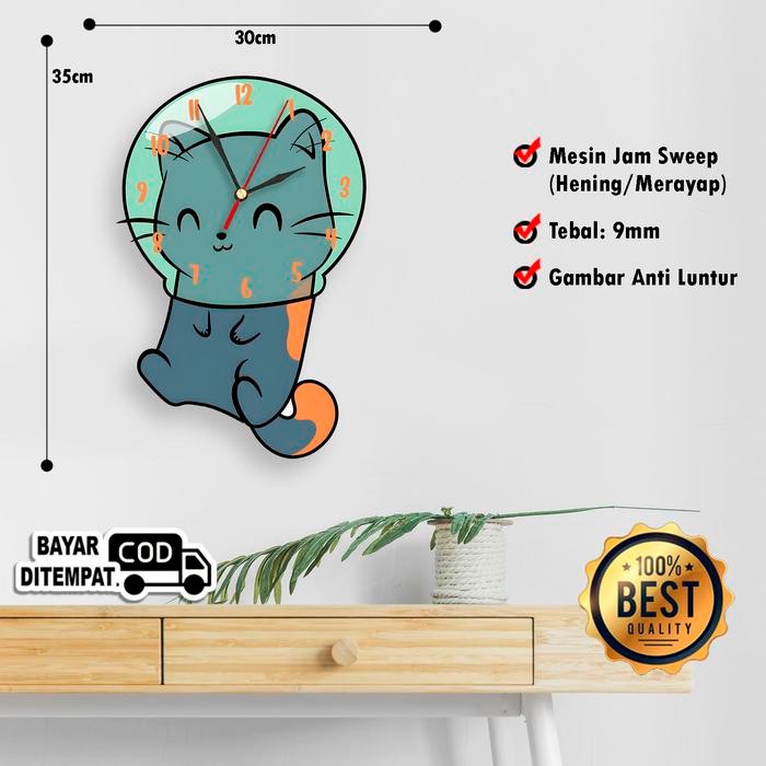 JAM DINDING MOTIF HEWAN KUCING LUCU CUTE HIASAN DINDING UNIK