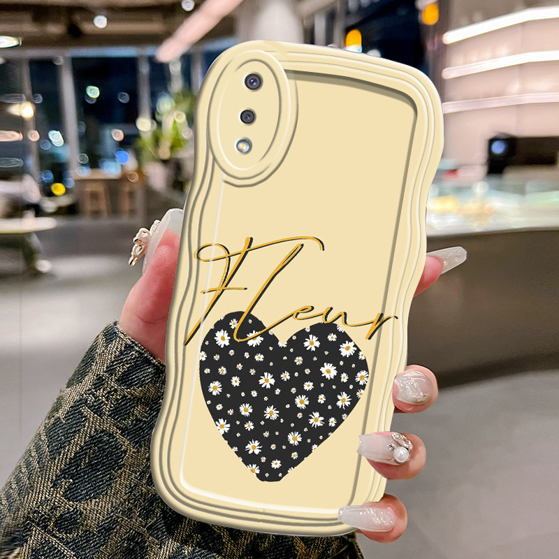 Casing Hp Untuk Samsung Galaxy A02 M02 Case Krim gelombang Softcase Silikon Kesing Hati bunga Cesing