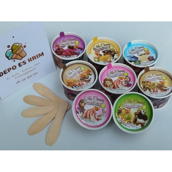 Paper Cup Kertas Es Krim Ice Cream 50 ml lengkap Tutup Sendok komplit *
