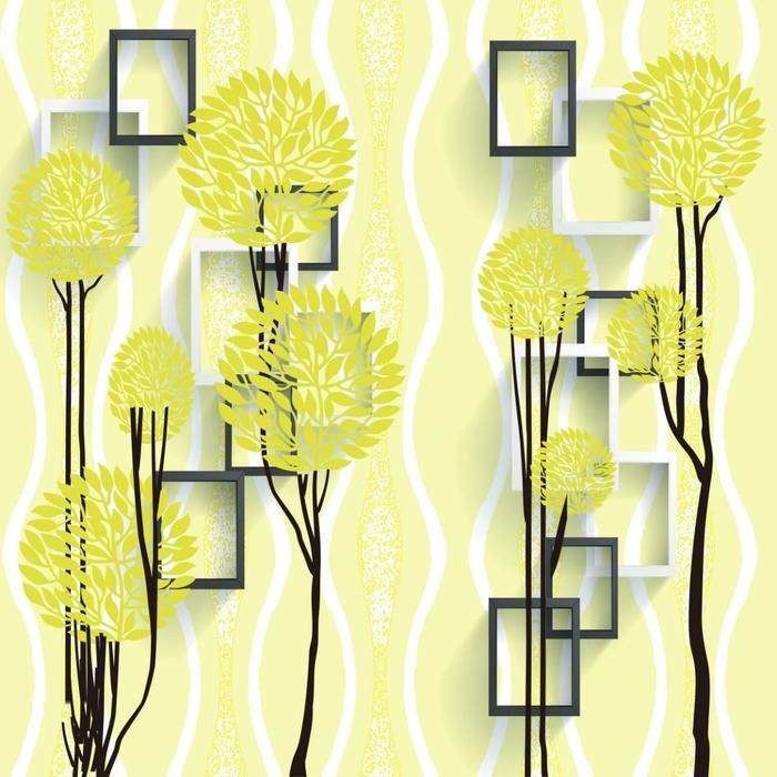 Wallpaper Dinding Motif Daun Kuning 3D Kotak