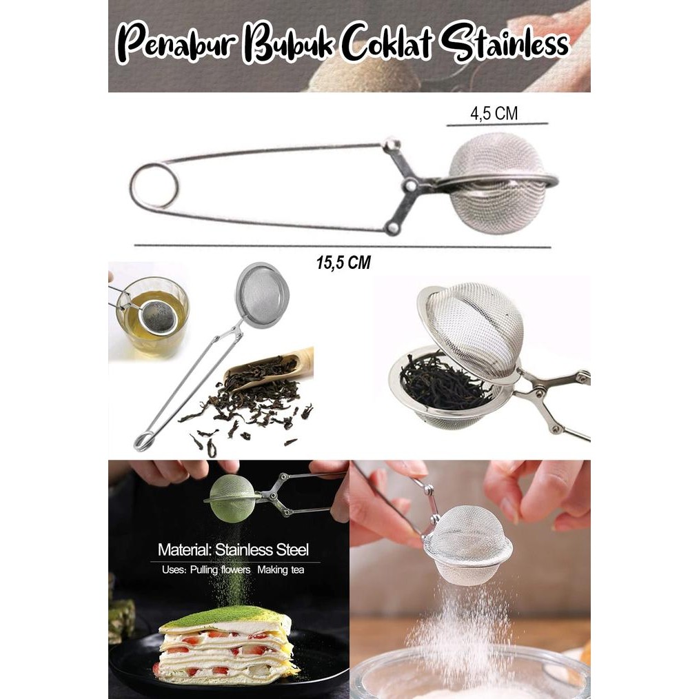 

COD Alat Penabur Bubuk Coklat Bulat, Penabur Bubuk Gula Bulat, Saringan Teh Stainless, Tea Filter