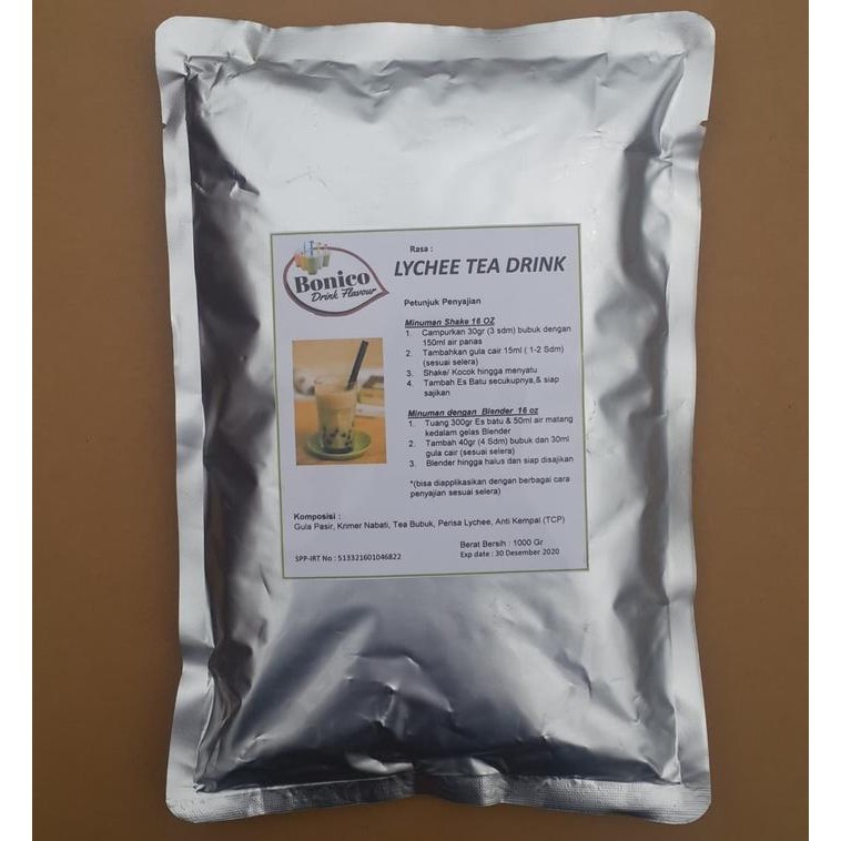 

LYCHEE TEA powder 1kg Bubuk minuman BONICO shake ICE BLEND TEH LECI