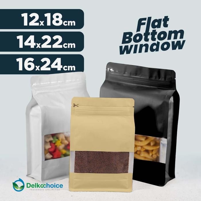 

Standing Pouch Flat Bottom WindowKemasan Makanan / Snack / Bubuk Kopi
