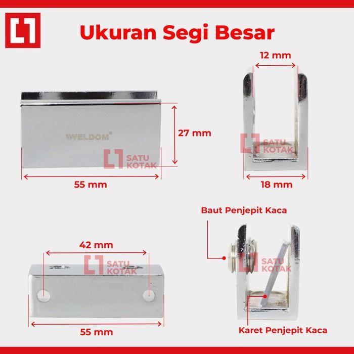 Weldom Glass Clip Penjepit Kaca Partisi Dinding Ambalan U Stainless