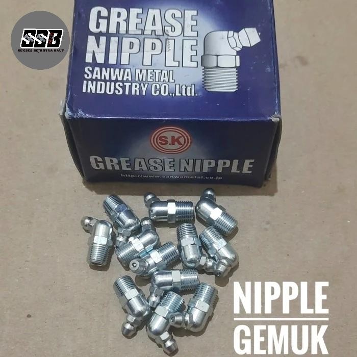 nepel gemuk bengkok stempet 1/8 GREASE NIPPLE SK japan paket (100pcs) Kode 668