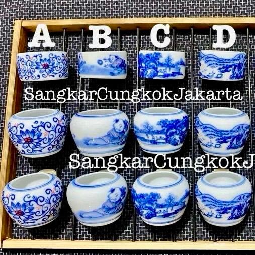 Cepuk Keramik Lukis Burung Sedang Tieumi Kenari Ciblek Ori Cungkok Set 3pcs