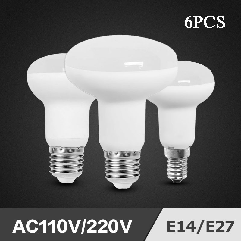 6xLed Bulb R39 R50 R63 R80 3W 7W 9W 12W E14 E27 Base Dimmable Cold