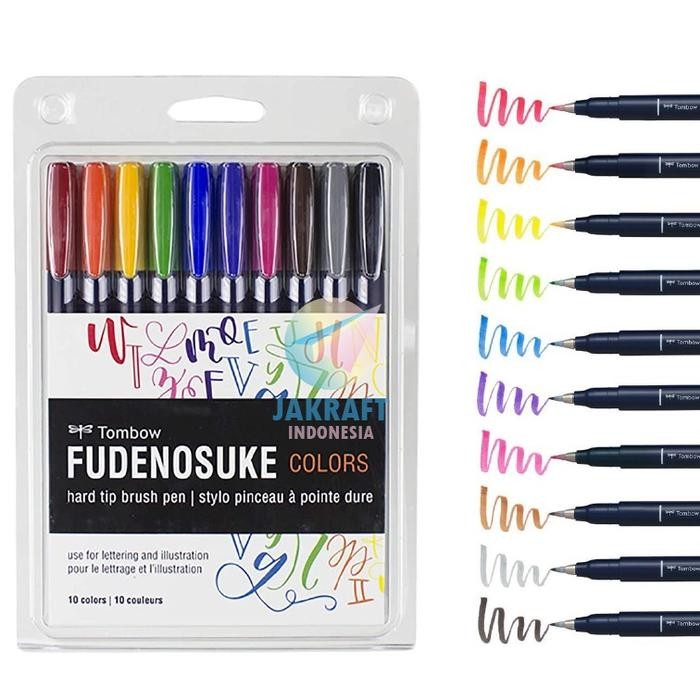 

(10 pcs) set spidol kuas kaligrafi tombow fudenosuke calligraphy brush pen 10 colors warna hard tip