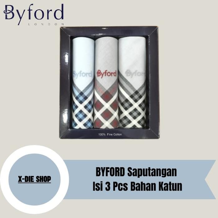 Saputangan BYFORD Isi 3 PCS Katun Sapu Tangan Handkerchiefs X12